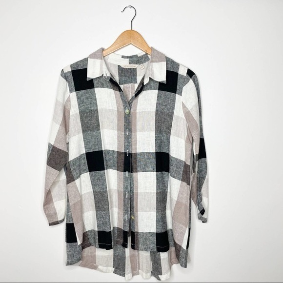 Soft Surroundings Carreaux Shirt in Ivory/charcoal plaid size S - Picture 2 of 7